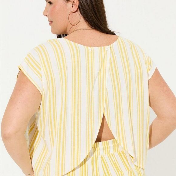 Torrid Linen Cross Back Crop Yellow Shirt Sz 0X - Picture 1 of 5